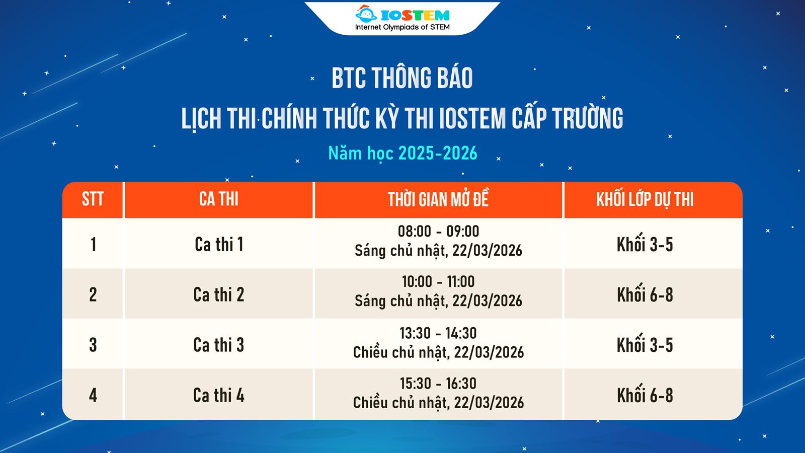 Lịch thi và hướng dẫn tham gia thi vòng cấp trường, năm học 2025-2026